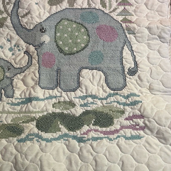 Completed Elephant Cross Stitch Baby Quilt - Picture 3 of 8